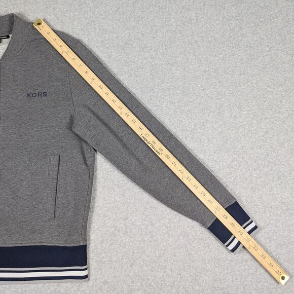 Michael Kors Track Jacket Mens Small Full Zip Gray Navy White Knit Bomber Stripe - Picture 10 of 12